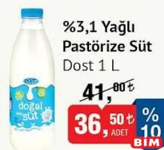 DOST %3,1 YAĞLI PASTÖRİZE SÜT 1 L fiyat ve kampanya bilgisi